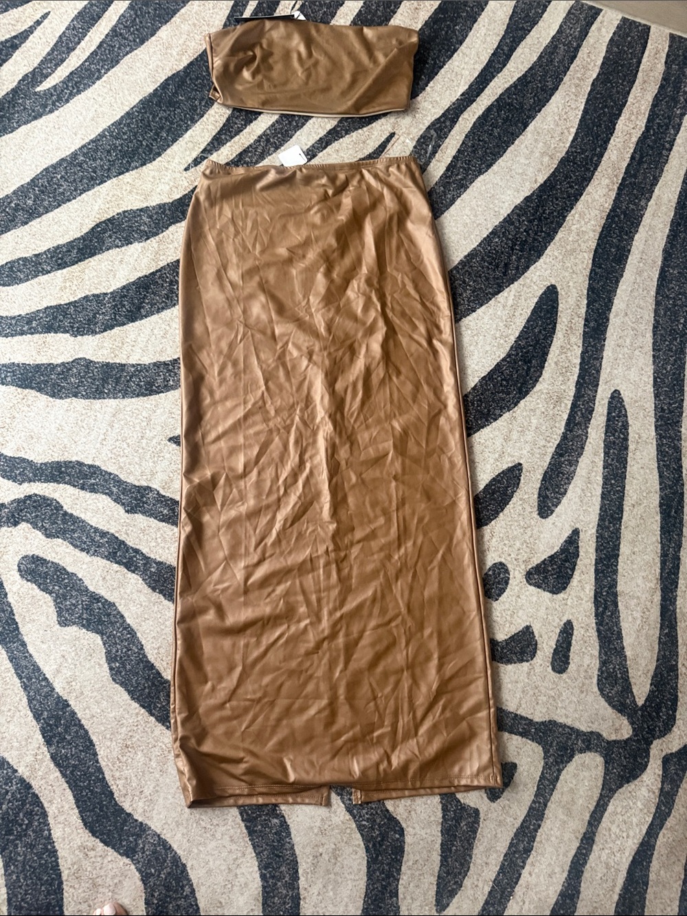 Fashion Nova Cognac Faux Leather Maxi Skirt